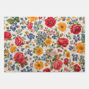 Feuille De Papier Cadeau Fleurs partout, conception colorée,