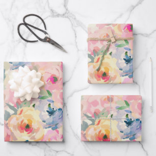 Feuille De Papier Cadeau Fleurs Pastel Abstraites colorées Motif Floral