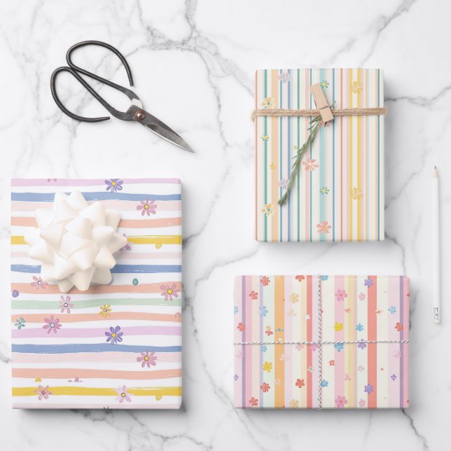 Feuille De Papier Cadeau Fleurs Pastel Grandes Baby showers nuptiales Fille (Recto)