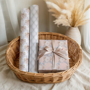 Feuille De Papier Cadeau Fleurs pastel rose élégant mariage de mariée