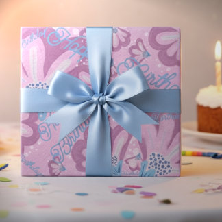 Feuille De Papier Cadeau Fleurs peintes à la main rose poussiéreux