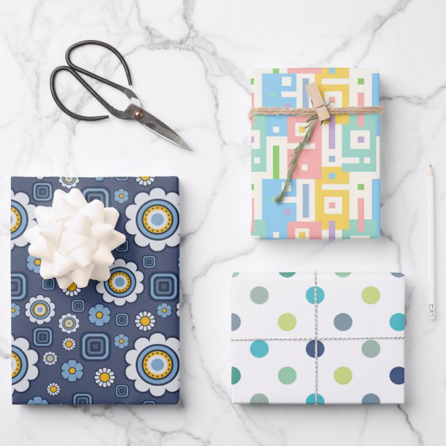 Feuille De Papier Cadeau Fleurs, Résumé Et Pois (Recto)