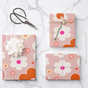 Feuille De Papier Cadeau Fleurs Rétro Peach Blush Rose Orange Floral