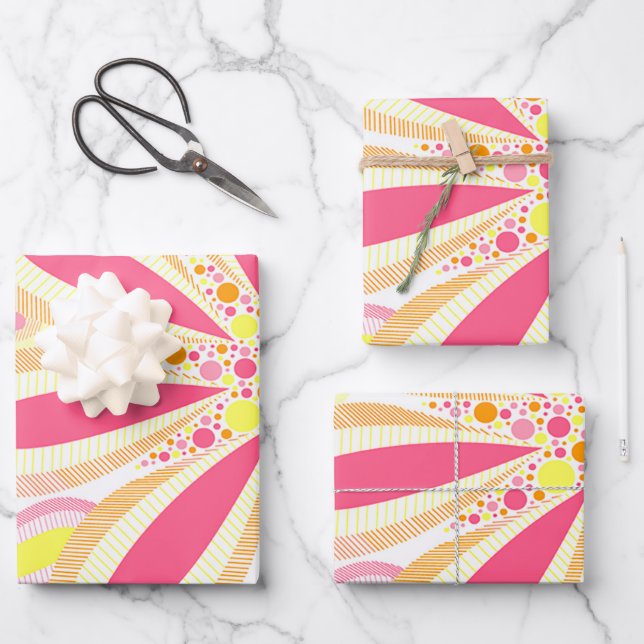 Feuille De Papier Cadeau Fleurs rose et jaune (Recto)