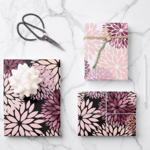 Feuille De Papier Cadeau Fleurs roses bleues bordeaux
