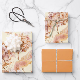 Feuille De Papier Cadeau Fleurs roses et orange poussiéreuses Élégant Motif