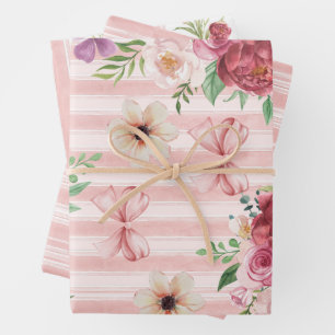 Feuille De Papier Cadeau Fleurs roses et rouges à ruban fleuri vintage Coqu