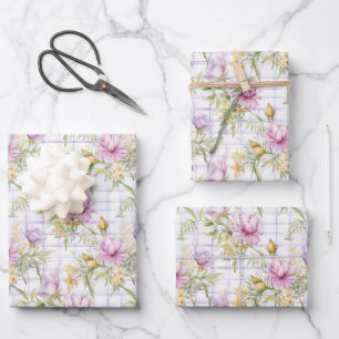 Feuille De Papier Cadeau Fleurs roses, jaunes, violettes sur Arrière - plan