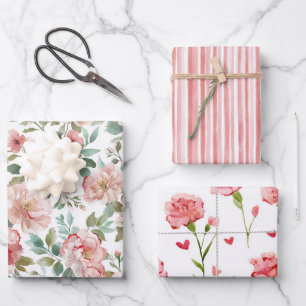 Feuille De Papier Cadeau Fleurs roses rouges pour la fête d'anniversaire d'