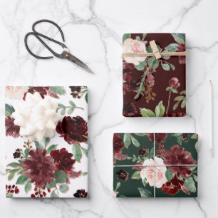 Feuille De Papier Cadeau Fleurs Rustiques   Motif Rouge Terracotta et Marsa