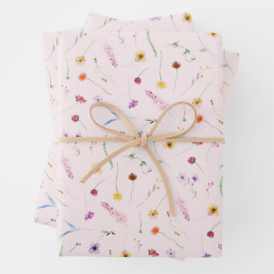 Feuille De Papier Cadeau Fleurs sauvages en rose
