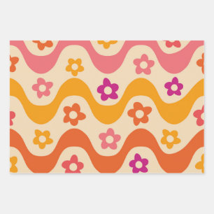 Feuille De Papier Cadeau Fleurs Super mignonnes motif sur ondes rétro