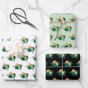 Feuille De Papier Cadeau Fleurs vertes foncées et Motif de verdure