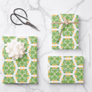Feuille De Papier Cadeau Fleurs Vertes, Motif De Fleurs, Motif Floral
