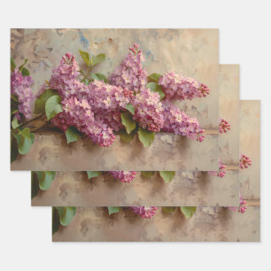 Feuille De Papier Cadeau Fleurs vintages Lilac Peinture Découpage