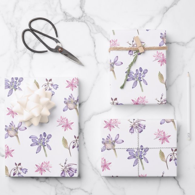 Feuille De Papier Cadeau Fleurs Violet mignonnes Bébé Fille Douche Cadeaux  (Recto)