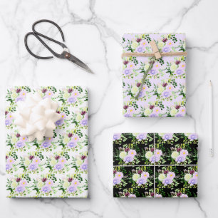 Feuille De Papier Cadeau Fleurs violettes de printemps avec feuillage