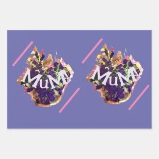 Feuille De Papier Cadeau Fleurs violettes et oiseaux