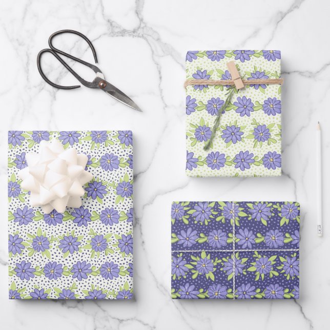 Feuille De Papier Cadeau Fleurs violettes Lilac Printemps Moderne Floral (Recto)