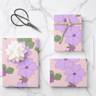 Feuille De Papier Cadeau Fleurs Violettes, Modèle Floral, Motif De Fleurs