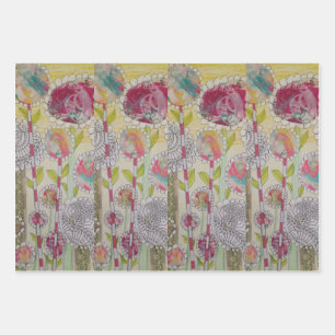 Feuille De Papier Cadeau Fleurs Whimsical