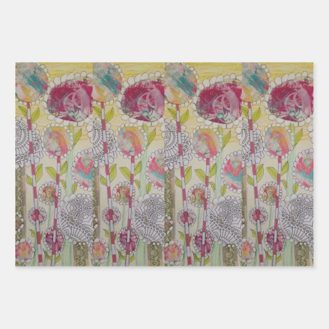 Feuille De Papier Cadeau Fleurs Whimsical (Devant)