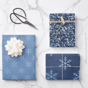 Feuille De Papier Cadeau Flocon de neige bleu élégant Noël
