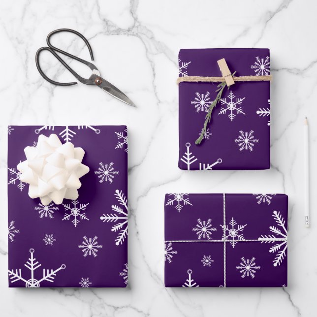 Feuille De Papier Cadeau Flocon De Neige De Noël En Violet (Recto)