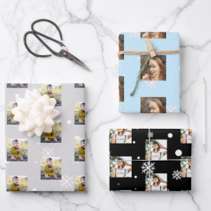 Feuille De Papier Cadeau Flocon de neige moderne Photos Collage Motif Noël