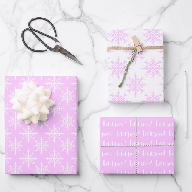 Feuille De Papier Cadeau Flocon de neige rose blanc laissez neiger Noël (Recto)