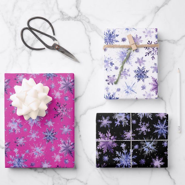 Feuille De Papier Cadeau Flocon de neige violet (Recto)