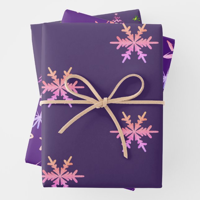 Feuille De Papier Cadeau Flocon de neige violet Noël Star Xmas Tree (En situation)