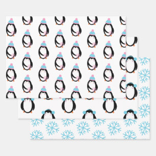 Feuille De Papier Cadeau Flocons de neige de pingouin de Noël Fantaisistes