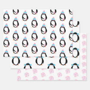 Feuille De Papier Cadeau Flocons de neige de pingouin de Noël Fantaisistes