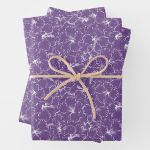 Feuille De Papier Cadeau Floraison de fleurs blanches d'Hibiscus sur le vio