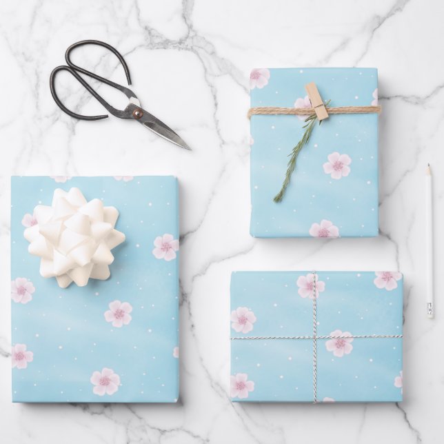 Feuille De Papier Cadeau Floraison de fleurs de cerisiers japonais Sakura (Recto)