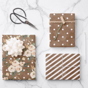 Feuille De Papier Cadeau Floral Beige Blush sur Mariage Brown