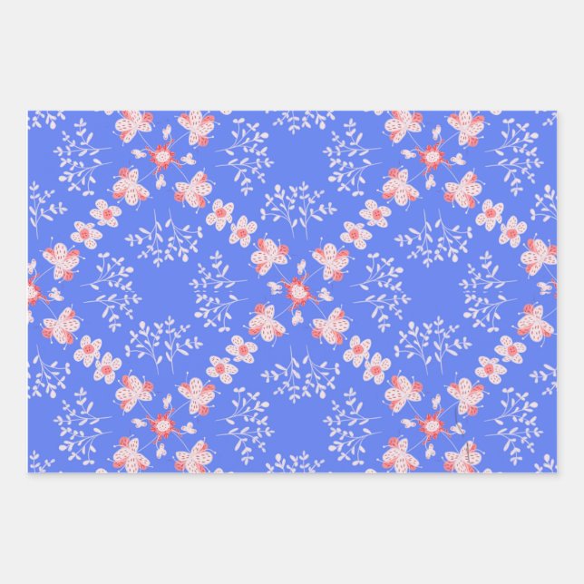 Feuille De Papier Cadeau Floral bleu pastel (Devant)