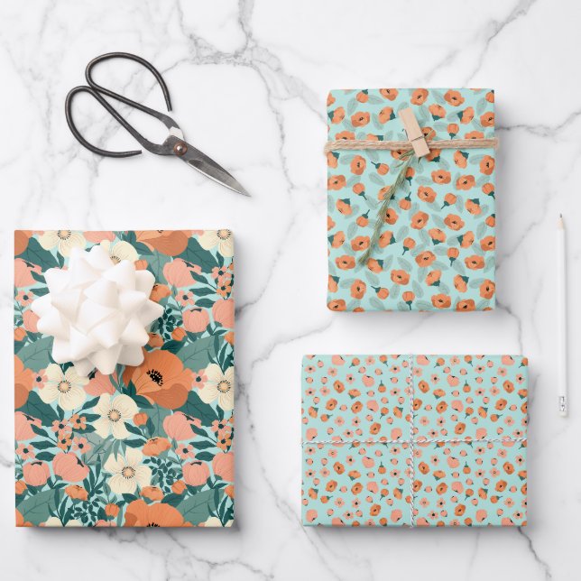 Feuille De Papier Cadeau Floral coloré (Recto)