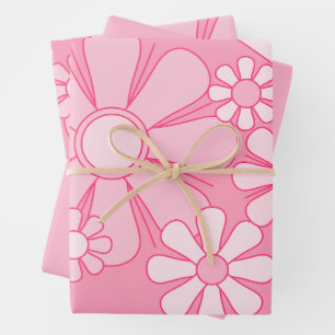Feuille De Papier Cadeau Floral Daydream Retro 60s Pink Pastel Flower