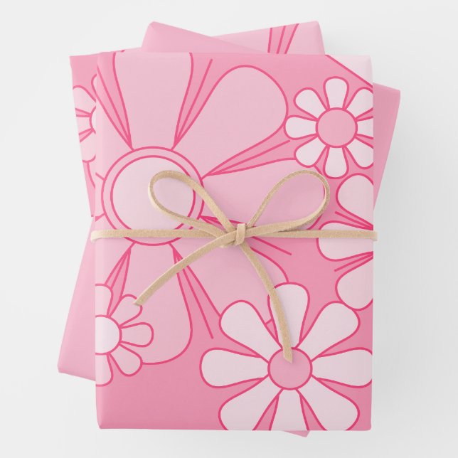 Feuille De Papier Cadeau Floral Daydream Retro 60s Pink Pastel Flower (En situation)
