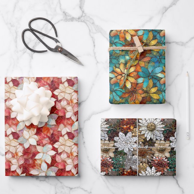 Feuille De Papier Cadeau Floral de perle rouge (Recto)
