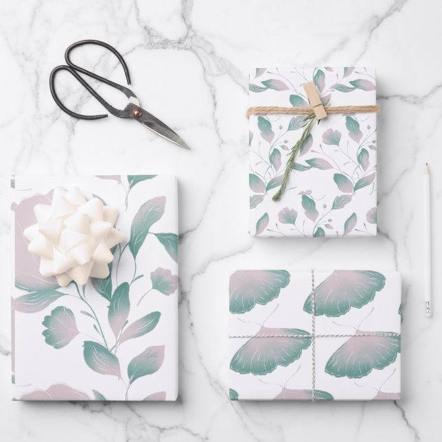 Feuille De Papier Cadeau Floral et papillon (Recto)