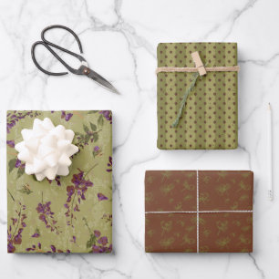 Feuille De Papier Cadeau Floral féminin et rayures