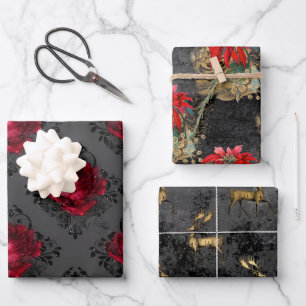 Feuille De Papier Cadeau Floral gothique Grunge Motifs de Noël