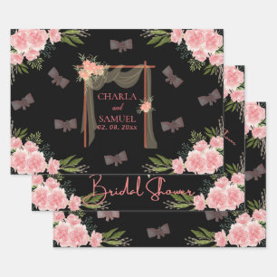 Feuille De Papier Cadeau Floral Mariage Porte nuptiale noir