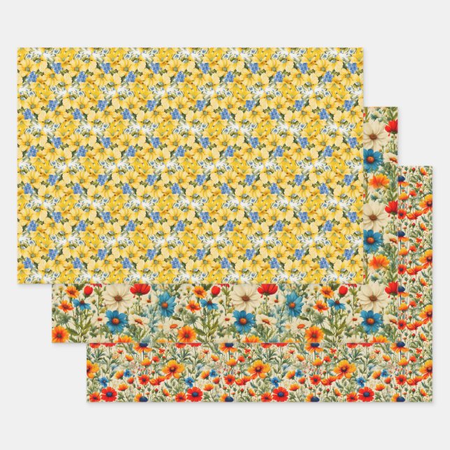 Feuille De Papier Cadeau Floral Medley (Lot)
