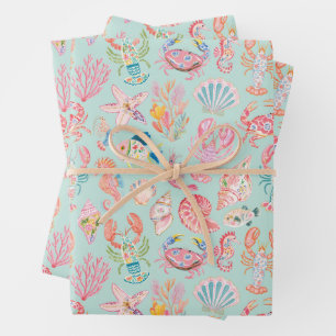 Feuille De Papier Cadeau Floral Océanique Prépa Faune Marine