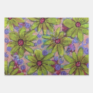 Feuille De Papier Cadeau Floral pourpre et vert