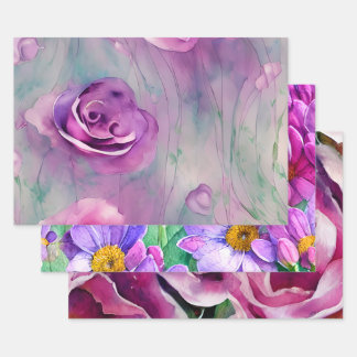 Feuille De Papier Cadeau Floral pourpre éthéré